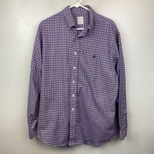 Brooks Brothers Shirt Mens Large Red Blue Plaid Button Down Non-Iron Supima 346